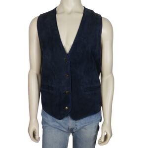 Vintage 90s Marsh Landing II Suede Leather Vest Size 1X Blue Satin Back
